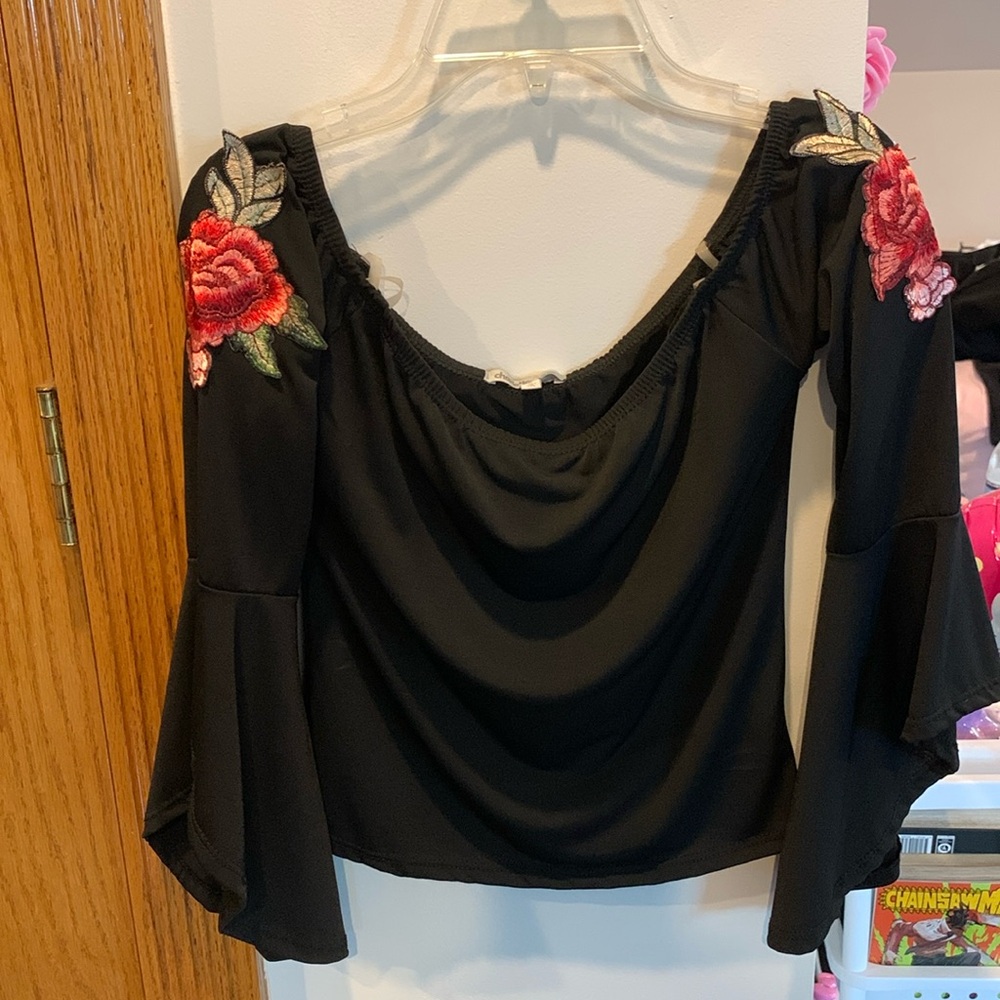 Off the shoulder rose black blouse